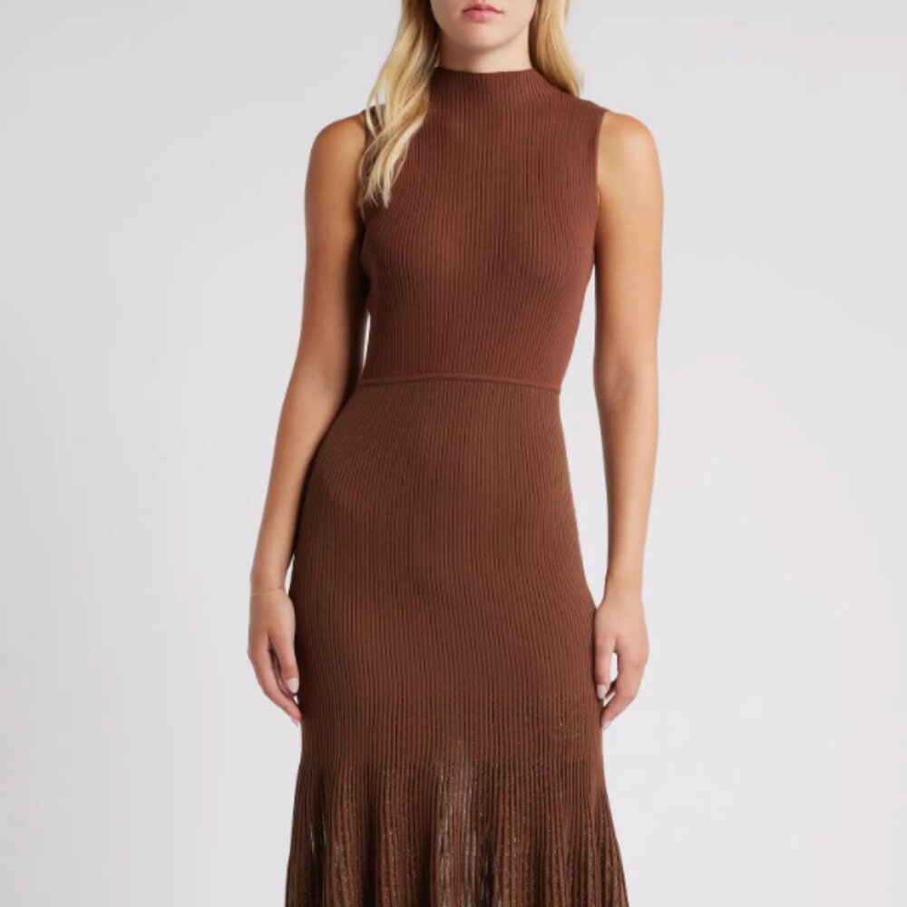 Moon River Metallic Sleeveless Mockneck Rib Sweater Dress